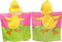 Детское махровое полотенце-накидка пончо "Утенок" розовое с капюшоном 60х60+25